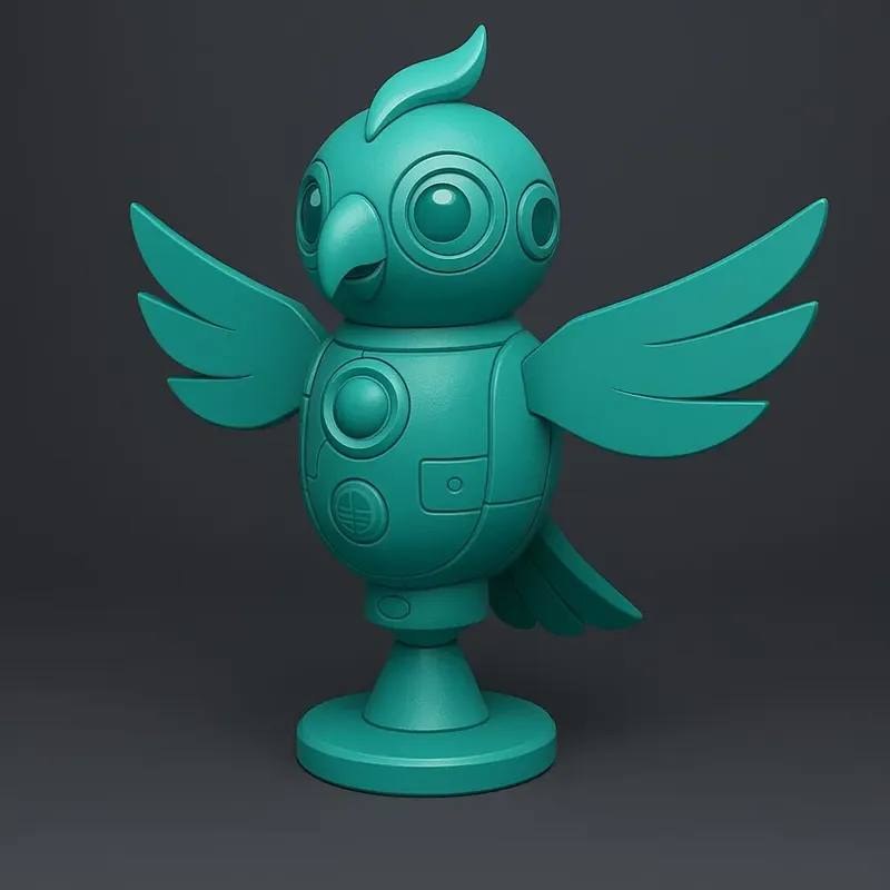 3D illustration of a teal owl-shaped totem character